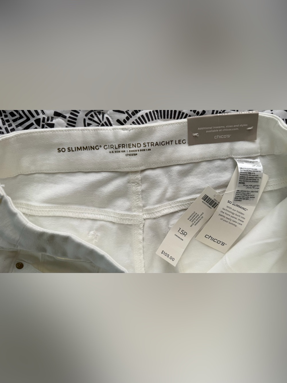 Chicos So Slimming Girlfriend Straight Leg Jeans White 10R 1.5R Alabaster NEW - Picture 6 of 16